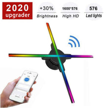 Load image into Gallery viewer, Wifi 3D Hologram Projector Fan 576 LED Holographic Imaging Lamp Player 3D Remote Advertising Display Projector Light With 16G TF